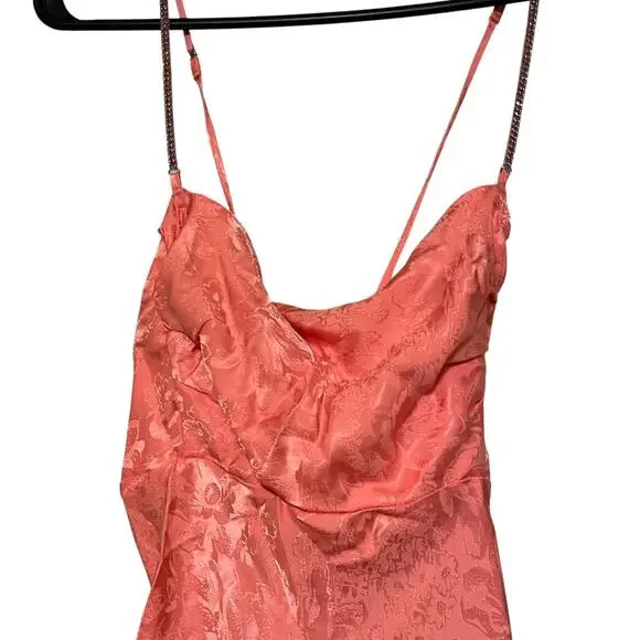 For Love & Lemons Gabrielle Floral Satin Jacquard Slip Mini Dress Peach Pink S - Picture 5 of 10